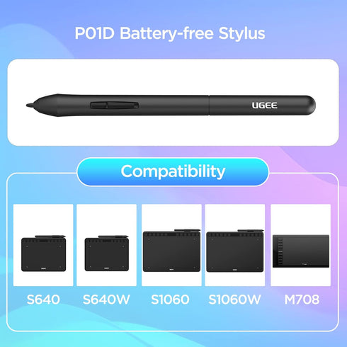 P01D Battery-Free Stylus for Ugee M708 V3/S640/S640W/S1060/S1060W Drawing Tablet......